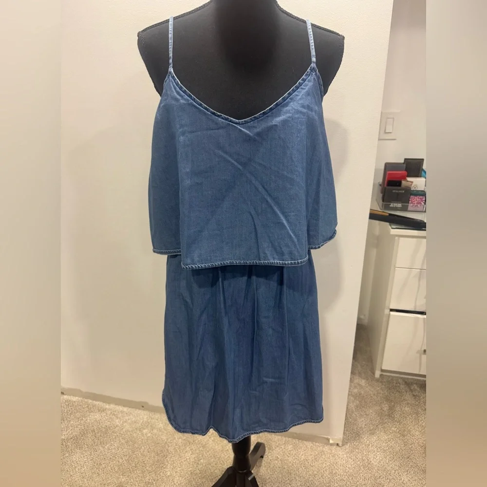 Blue Denim Sleeveless Tiered Dress - Picture 1 of 5